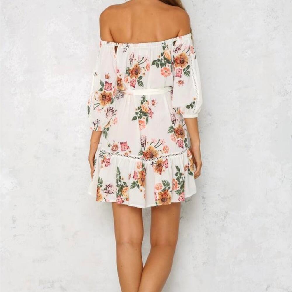 Hello Molly Big Love White Dress Tie Waist Off Shoulder Summer Beach Size 8 - Picture 5 of 9